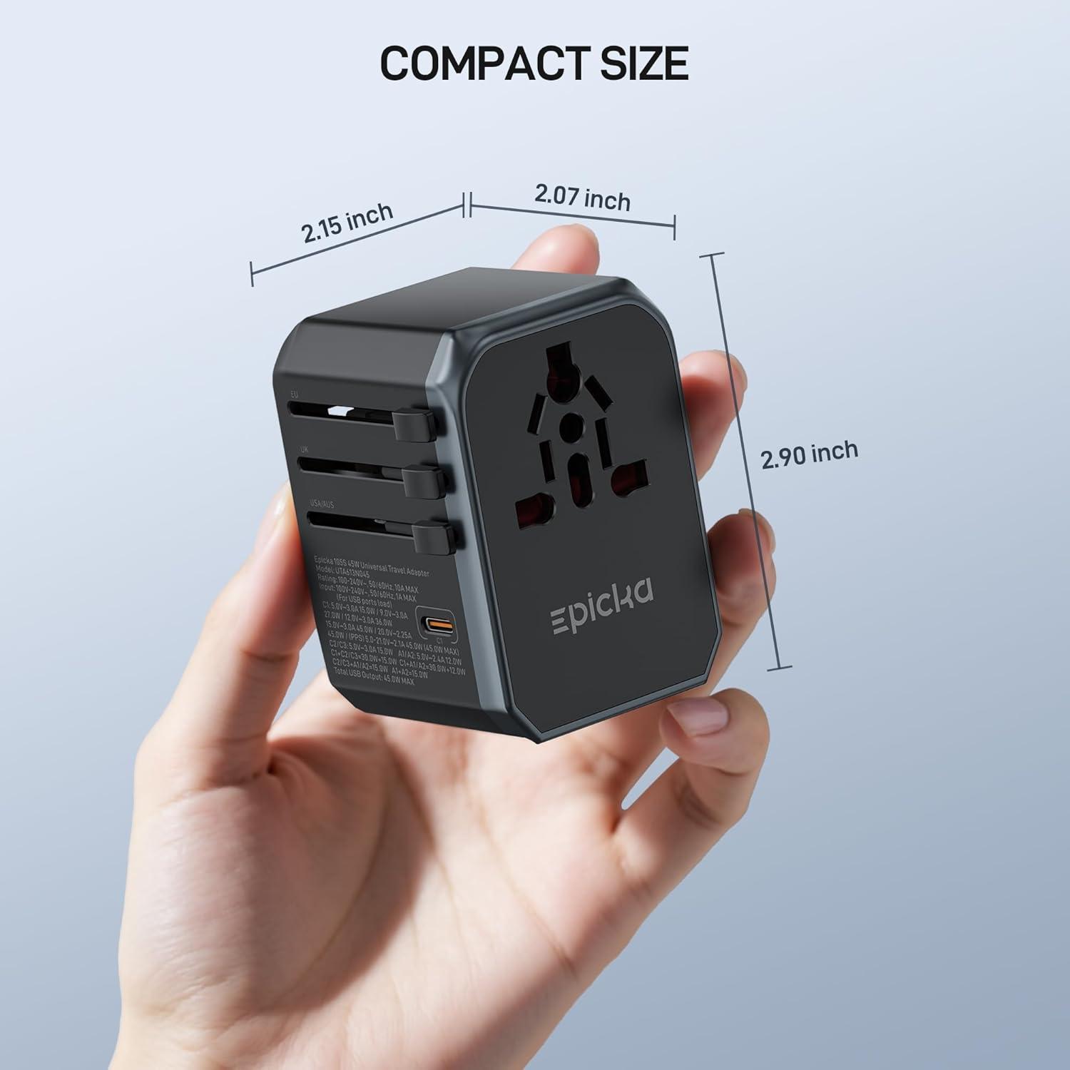 imageEPICKA Universal Travel Adapter International Power Adapter with 2 USBA ampamp 3 USBC Ports Wall Charger  Worldwide Travel Essentials European Travel Plug Adapter for UKUSAU TA105C Black5USB3 USBC45W Black