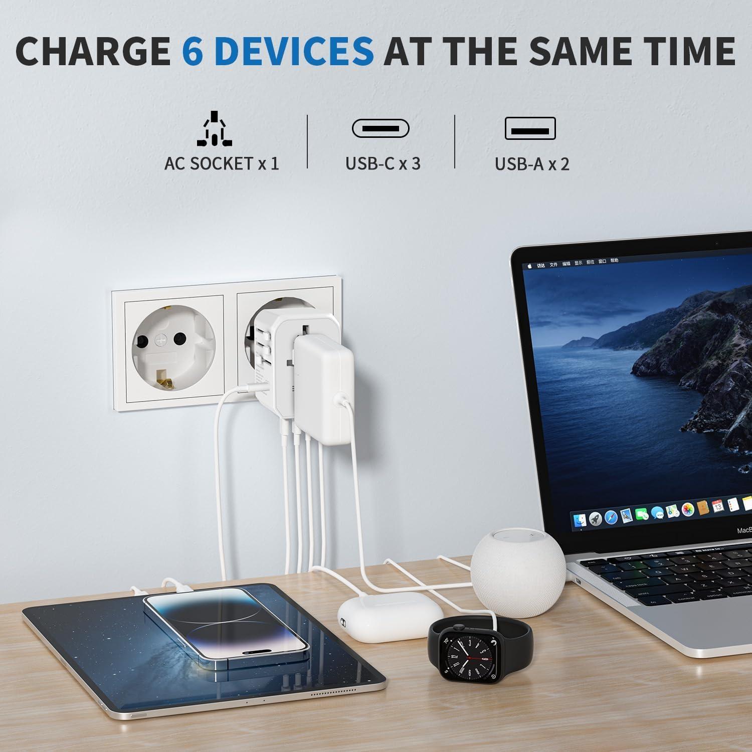 imageEPICKA Universal Travel Adapter International Power Adapter with 2 USBA ampamp 3 USBC Ports Wall Charger  Worldwide Travel Essentials European Travel Plug Adapter for UKUSAU TA105C Black5USB3 USBC30W White