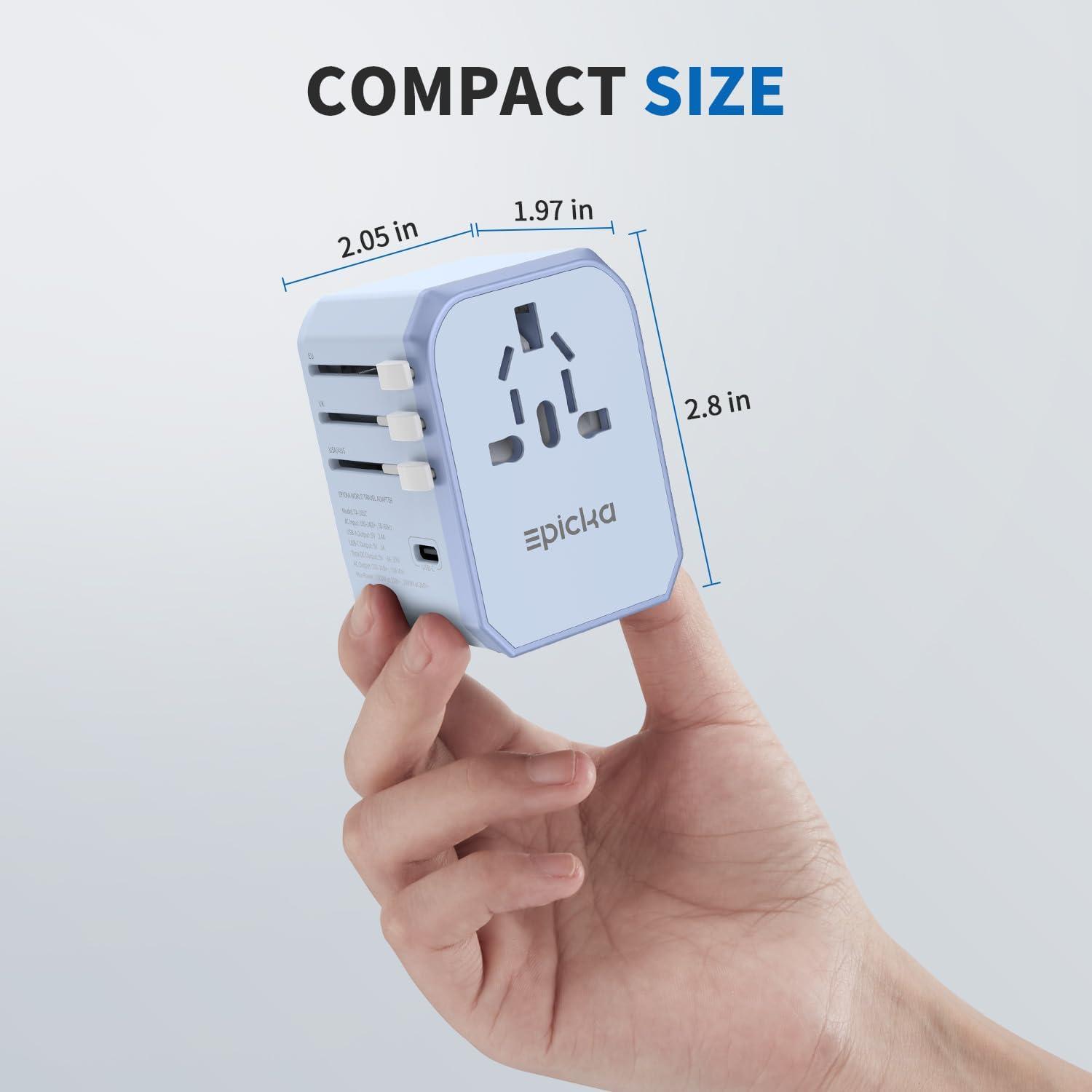 imageEPICKA Universal Travel Adapter International Power Adapter with 2 USBA ampamp 3 USBC Ports Wall Charger  Worldwide Travel Essentials European Travel Plug Adapter for UKUSAU TA105C Black5USB3 USBC30W Blue