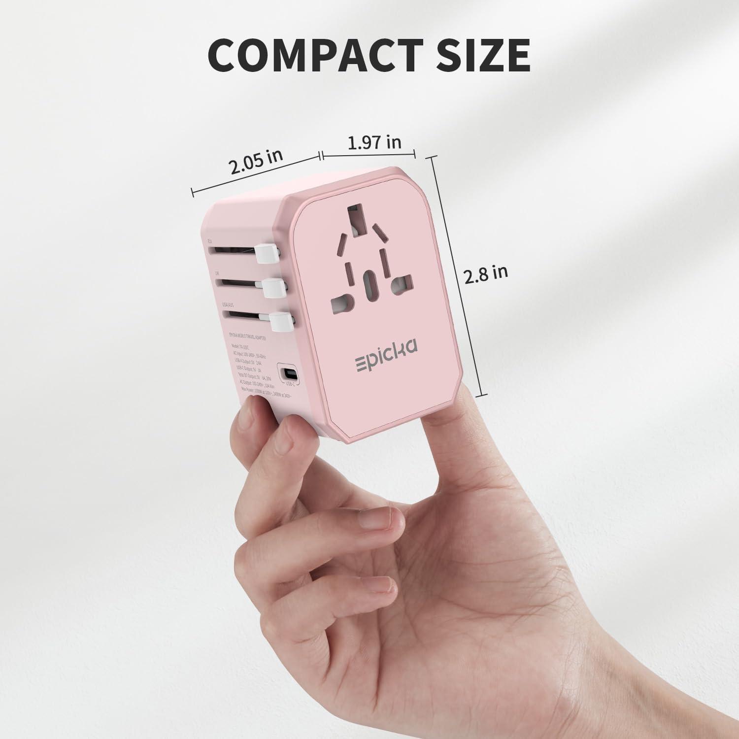 imageEPICKA Universal Travel Adapter International Power Adapter with 2 USBA ampamp 3 USBC Ports Wall Charger  Worldwide Travel Essentials European Travel Plug Adapter for UKUSAU TA105C Black5USB3 USBC30W Pink