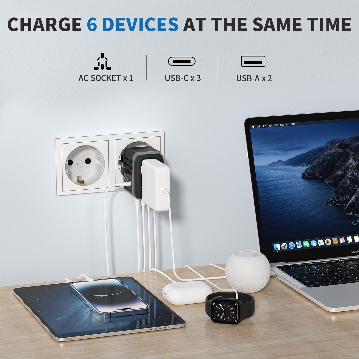 imageEPICKA Universal Travel Adapter International Power Adapter with 2 USBA ampamp 3 USBC Ports Wall Charger  Worldwide Travel Essentials European Travel Plug Adapter for UKUSAU TA105C Black5USB3 USBC30W Black