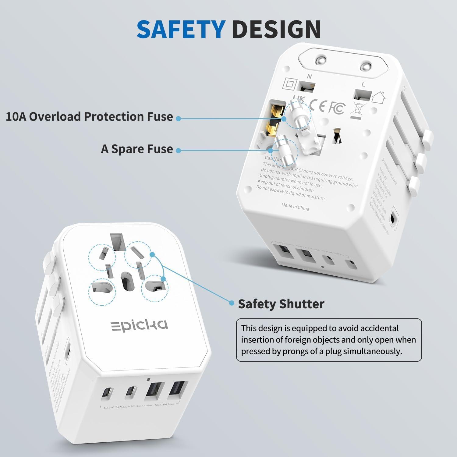imageEPICKA Universal Travel Adapter International Power Adapter with 2 USBA ampamp 3 USBC Ports Wall Charger  Worldwide Travel Essentials European Travel Plug Adapter for UKUSAU TA105C Black5USB3 USBC30W White