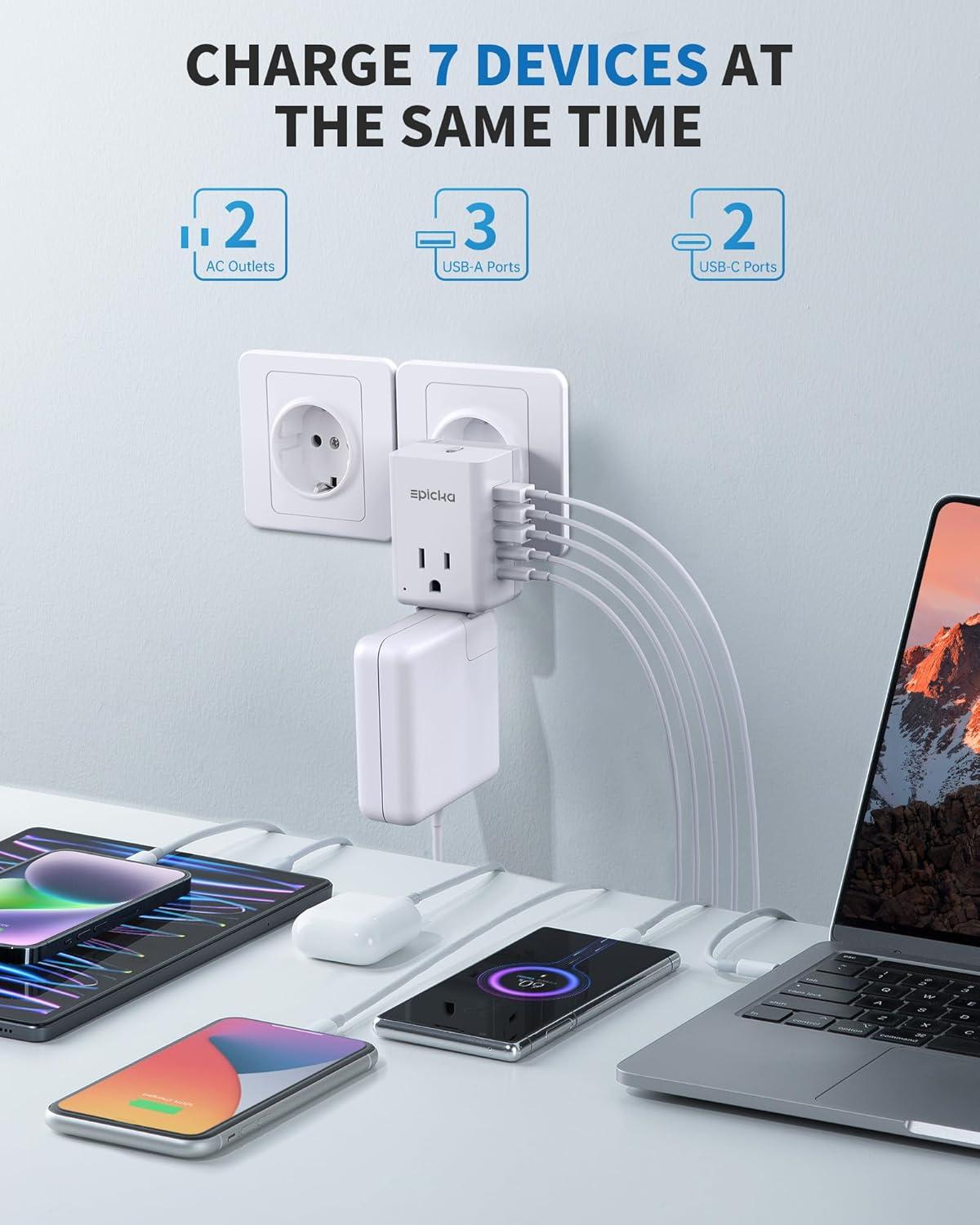 imageEuropean Travel Plug Adapter US to Europe Plug Adapter with 2 US Outlets 3 USBA ampamp 2 USBC Ports Detachable Type C Outlet Adapter Charger for Most of Europe Italy Spain Iceland Portugal X232CType CMost of Europe Except UK or Ireland