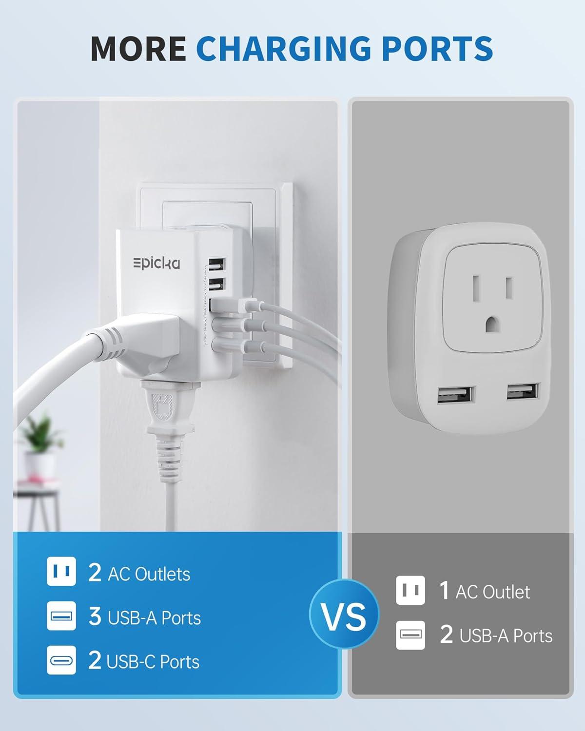 imageEuropean Travel Plug Adapter US to Europe Plug Adapter with 2 US Outlets 3 USBA ampamp 2 USBC Ports Detachable Type C Outlet Adapter Charger for Most of Europe Italy Spain Iceland Portugal X232CType DIndiaPakistan