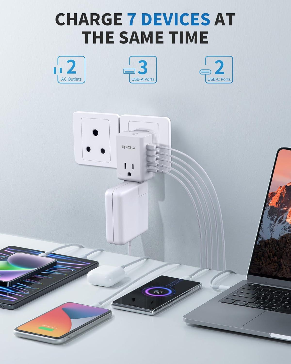 imageEuropean Travel Plug Adapter US to Europe Plug Adapter with 2 US Outlets 3 USBA ampamp 2 USBC Ports Detachable Type C Outlet Adapter Charger for Most of Europe Italy Spain Iceland Portugal X232CType DIndiaPakistan
