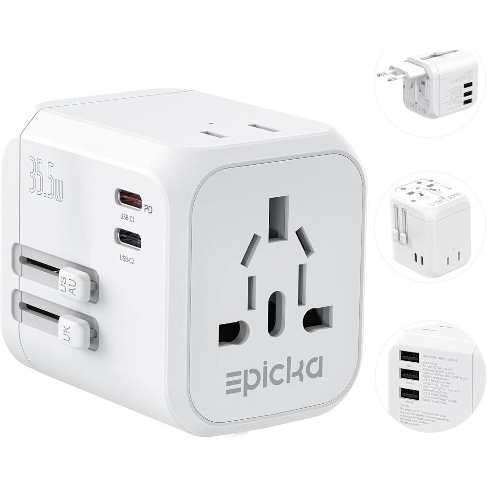 imageEPICKA 35W Universal Travel Adapter with 2 AC Outlet European Travel Plug Adapter with PD Fast Charging 6Port 2 AC2 USBC3 USBA International Power Adapter  Travel Essentials TA205 WhiteWhite