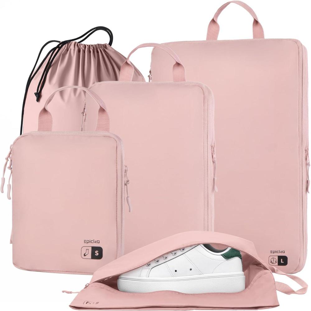 imageEPICKA 5 Set UltraLightweight Compression Packing Cubes  Water Resistant Durable Travel Organizers Bags Expandable Travel Accessories for Carry on Luggage Suitcase BackpackPink