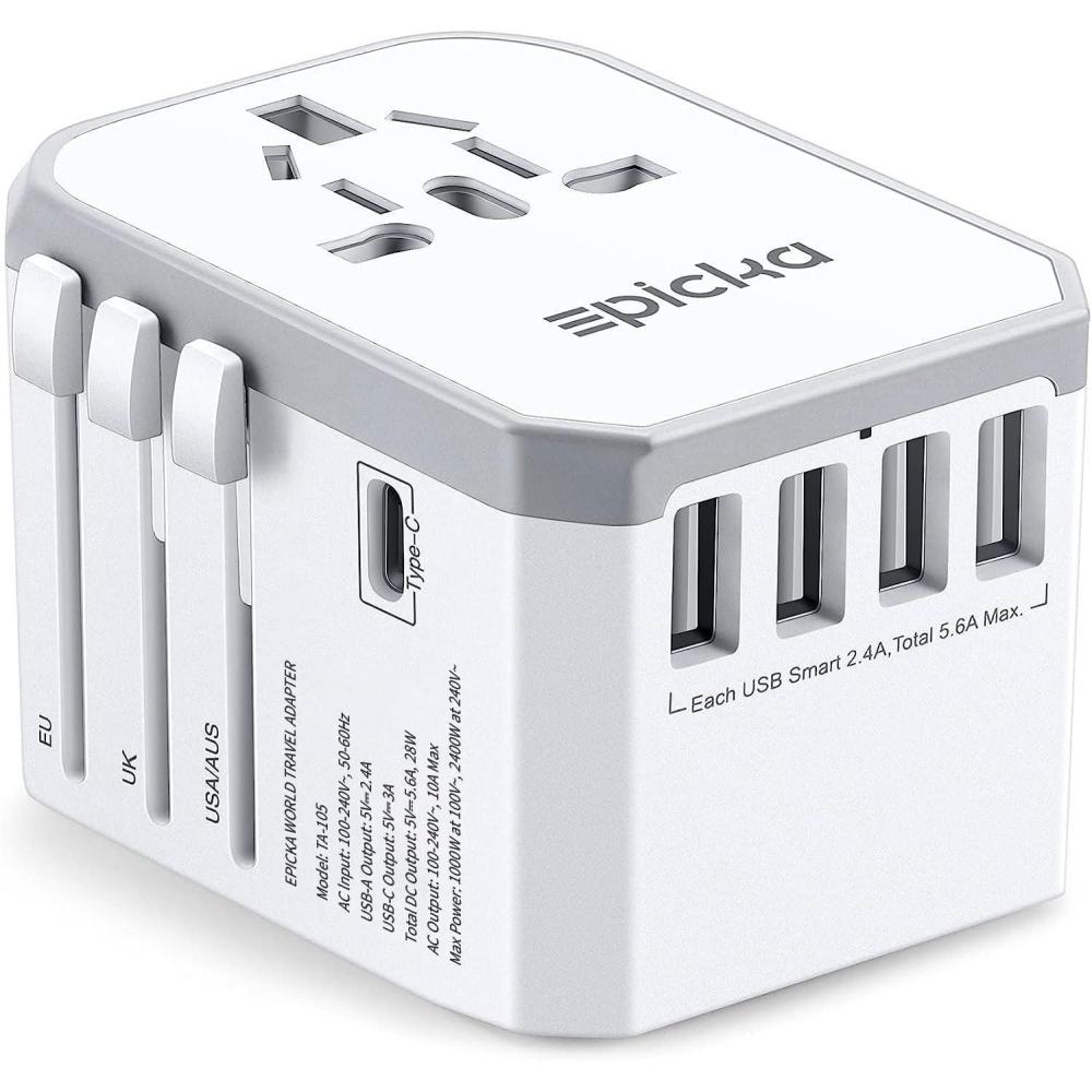 imageEPICKA Universal Travel Adapter European Travel Plug Adapter  International Power Adapter Worldwide Charger with USBC ampamp 4 USBA Ports Travel Essentials for Italy UK Japan TA105 Rose GoldWhite