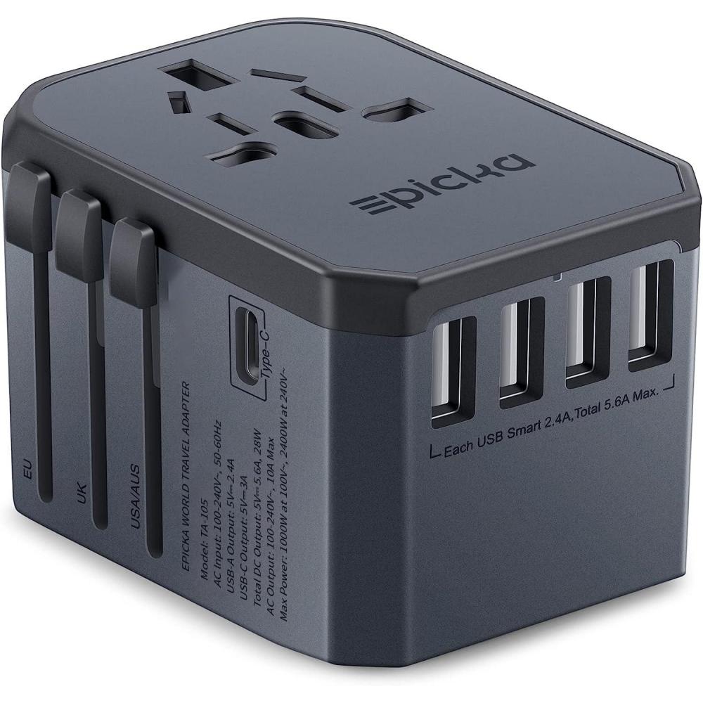 imageEPICKA Universal Travel Adapter European Travel Plug Adapter  International Power Adapter Worldwide Charger with USBC ampamp 4 USBA Ports Travel Essentials for Italy UK Japan TA105 Rose GoldSpace Grey