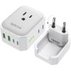 imageEPICKA Hybrid European Travel Plug Adapter Foldable ampamp Detachable Type C EU VisaPlug 8IN1 International Power Adapter with 4 USB Ports 2 USBC PD 20W  Travel Essentials for US to Europe WhiteWhite