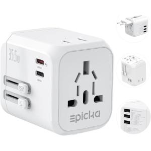 imageEPICKA 35W Universal Travel Adapter with 2 AC Outlet European Travel Plug Adapter with PD Fast Charging 6Port 2 AC2 USBC3 USBA International Power Adapter  Travel Essentials TA205 WhiteWhite