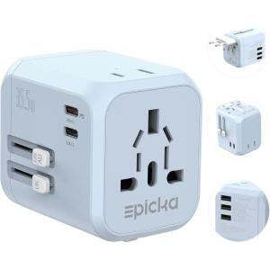 imageEPICKA 35W Universal Travel Adapter with 2 AC Outlet European Travel Plug Adapter with PD Fast Charging 6Port 2 AC2 USBC3 USBA International Power Adapter  Travel Essentials TA205 WhiteBlue