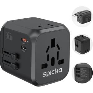 imageEPICKA 35W Universal Travel Adapter with 2 AC Outlet European Travel Plug Adapter with PD Fast Charging 6Port 2 AC2 USBC3 USBA International Power Adapter  Travel Essentials TA205 WhiteBlack
