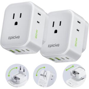 imageEPICKA Hybrid European Travel Plug Adapter 2 Packs Foldable ampamp Detachable Type C EU VisaPlug 8IN1 International Power Adapter with 4 USB Ports 2 USBC PD 20W Travel Essentials for US to Europe