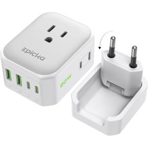 imageEPICKA Hybrid European Travel Plug Adapter Foldable ampamp Detachable Type C EU VisaPlug 8IN1 International Power Adapter with 4 USB Ports 2 USBC PD 20W  Travel Essentials for US to Europe WhiteWhite