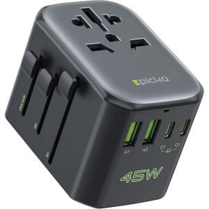 imageEPICKA Pulse 45W European Travel Plug Adapter Universal Power Adapter with PD Fast Charging 5Port 1 AC2 USBA2 USBC International Charger Adapter for Europe Japan  Travel Essentials BlackBlack