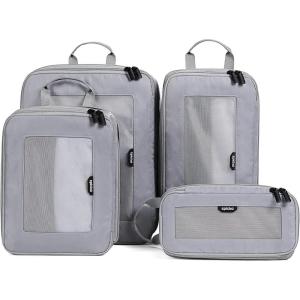 imageEPICKA TripCozy Compression Packing Cubes  4 Set Durable Travel Organizer Bags with Mesh Top Expandable Travel Accessories for Carry on Luggage Suitcase Backpack BeigeGrey