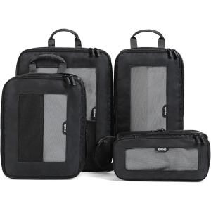 imageEPICKA TripCozy Compression Packing Cubes  4 Set Durable Travel Organizer Bags with Mesh Top Expandable Travel Accessories for Carry on Luggage Suitcase Backpack BeigeDark Grey