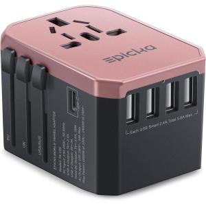 imageEPICKA Universal Travel Adapter European Travel Plug Adapter  International Power Adapter Worldwide Charger with USBC ampamp 4 USBA Ports Travel Essentials for Italy UK Japan TA105 Rose GoldRose Gold