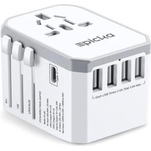 imageEPICKA Universal Travel Adapter European Travel Plug Adapter  International Power Adapter Worldwide Charger with USBC ampamp 4 USBA Ports Travel Essentials for Italy UK Japan TA105 Rose GoldWhite