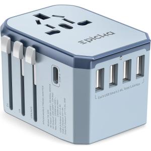 imageEPICKA Universal Travel Adapter European Travel Plug Adapter  International Power Adapter Worldwide Charger with USBC ampamp 4 USBA Ports Travel Essentials for Italy UK Japan TA105 Rose GoldBlue