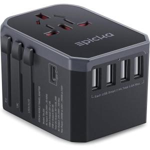 imageEPICKA Universal Travel Adapter European Travel Plug Adapter  International Power Adapter Worldwide Charger with USBC ampamp 4 USBA Ports Travel Essentials for Italy UK Japan TA105 Rose GoldGrey