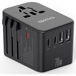 imageEPICKA Universal Travel Adapter GaN International Plug Adapter with 3 USBC 70W PD Fast Charging ampamp 2 USBA Adaptor Allinone Wall Charger for USA EU UK AUS TA105 Pro BlackBlack