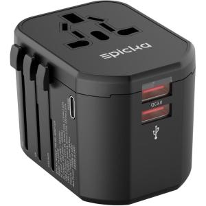 imageEPICKA Universal Travel Adapter International Plug Adapter with 2 USBA ampamp 1 USBC Ports Travel Power Adapter Worldwide AllinOne Wall Charger for USA EU UK AUS TA103PD Black