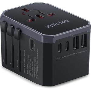 imageEPICKA Universal Travel Adapter International Power Adapter with 2 USBA ampamp 3 USBC Ports Wall Charger  Worldwide Travel Essentials European Travel Plug Adapter for UKUSAU TA105C Black5USB3 USBC30W Black