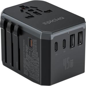 imageEPICKA Universal Travel Adapter International Power Adapter with 2 USBA ampamp 3 USBC Ports Wall Charger  Worldwide Travel Essentials European Travel Plug Adapter for UKUSAU TA105C Black5USB3 USBC45W Black