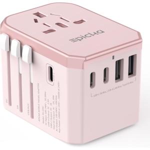 imageEPICKA Universal Travel Adapter International Power Adapter with 2 USBA ampamp 3 USBC Ports Wall Charger  Worldwide Travel Essentials European Travel Plug Adapter for UKUSAU TA105C Black5USB3 USBC30W Pink