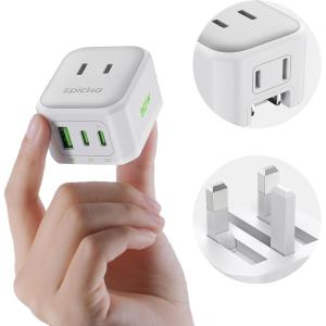 imageEPICKA Hybrid Mini European Travel Plug Adapter 30W PD Fast Charging 5in1 Foldable International Power Adapter with 2 AC ampamp 3 USB Ports with Type C VisaPlug Travel Essentials for US to EuropeType Gfor England