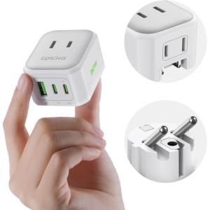 imageEPICKA Hybrid Mini European Travel Plug Adapter 30W PD Fast Charging 5in1 Foldable International Power Adapter with 2 AC ampamp 3 USB Ports with Type C VisaPlug Travel Essentials for US to EuropeType EFfor GermanFamce