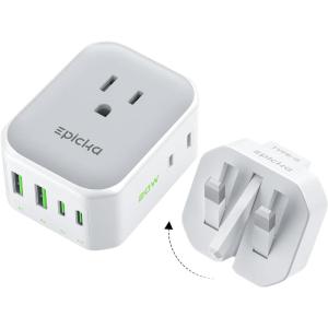 imageEPICKA Hybrid Travel Plug Adapter Foldable ampamp Detachable Type G UK VisaPlug 8in1 International Power Adapter with 4 USB Ports 2 USBC PD 20W Travel Essentials for US to EnglandType Gfor England