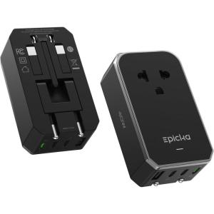 imageEPICKA Air 40W Universal Travel Adapter PD Fast Charging International Power Adapter with 1 AC ampamp 4 USB Ports Worldwide Compact Travel Essentials for USAEUUKAUSBlack Not a Voltage ConverterBlack