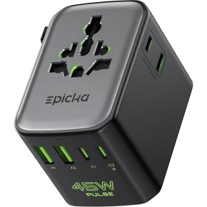 imageEpicka Pulse Duo 45W International Power Adapter Universal Travel Adapter with 6Port 2 AC2 USBA2 USBC European Travel Plug Adapter with PD ampamp QC 30 Fast Charging Travel Essentials WhiteBlack