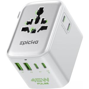 imageEpicka Pulse Duo 45W International Power Adapter Universal Travel Adapter with 6Port 2 AC2 USBA2 USBC European Travel Plug Adapter with PD ampamp QC 30 Fast Charging Travel Essentials WhiteWhite