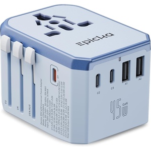 image:imageEPICKA 45W Universal Travel Adapter PDampQC 1AC4USBC1USBA  Travel Plug Adapter for EUUSUKAUS Fast Charging for MultiDevice Not A Voltage Converter TA105S45W5USB3 USBC Blue
