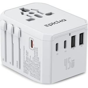 image:imageEPICKA 45W Universal Travel Adapter PDampQC 1AC4USBC1USBA  Travel Plug Adapter for EUUSUKAUS Fast Charging for MultiDevice Not A Voltage Converter TA105S45W5USB3 USBC White