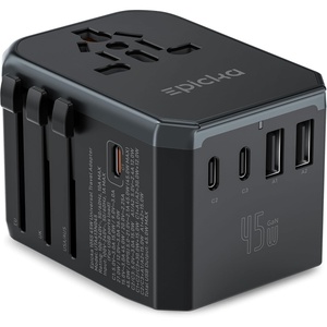 image:imageEPICKA 45W Universal Travel Adapter PDampQC 1AC4USBC1USBA  Travel Plug Adapter for EUUSUKAUS Fast Charging for MultiDevice Not A Voltage Converter TA105S45W5USB3 USBC Black