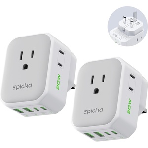 image:imageEPICKA Thailand Travel Plug Adapter Foldable amp Detachable Type O Thailand VisaPlug 8in1 International Power Adapter with 4 USB Ports 2 USBC PD 20W Cruise Approved US to Thailand White2 Packs Type Gfor England