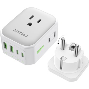 image:imageEPICKA Thailand Travel Plug Adapter Foldable amp Detachable Type O Thailand VisaPlug 8in1 International Power Adapter with 4 USB Ports 2 USBC PD 20W Cruise Approved US to Thailand WhiteType EFfor Germance  France