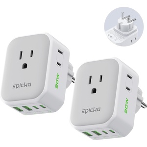 image:imageEPICKA Thailand Travel Plug Adapter Foldable amp Detachable Type O Thailand VisaPlug 8in1 International Power Adapter with 4 USB Ports 2 USBC PD 20W Cruise Approved US to Thailand White2 Packs Type EFfor GeramanFrance
