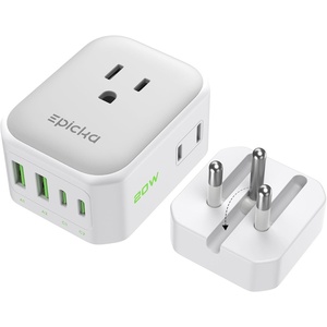 image:imageEPICKA Thailand Travel Plug Adapter Foldable amp Detachable Type O Thailand VisaPlug 8in1 International Power Adapter with 4 USB Ports 2 USBC PD 20W Cruise Approved US to Thailand WhiteType Ofor Thailand