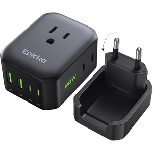 image:imageEPICKA Thailand Travel Plug Adapter Foldable amp Detachable Type O Thailand VisaPlug 8in1 International Power Adapter with 4 USB Ports 2 USBC PD 20W Cruise Approved US to Thailand WhiteType Cfor most EuropeBlack