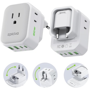 image:imageEPICKA Thailand Travel Plug Adapter Foldable amp Detachable Type O Thailand VisaPlug 8in1 International Power Adapter with 4 USB Ports 2 USBC PD 20W Cruise Approved US to Thailand White2 Packs Type Cfor most Europe