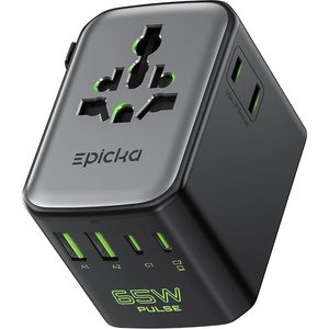 image:imageEpicka Pulse Duo 45W Universal Travel Adapter PDQC 30 2AC2USBC2USBA  International Power Adapter for EUUSUKAU FastCharging for MultiDevice Use BlackPulse Duo 65W Black